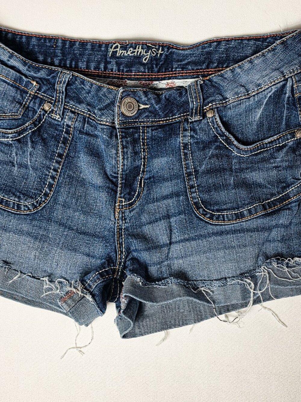 Amethyst Denim Shorts Womens size 13 low rise distressed Cutoff y2k